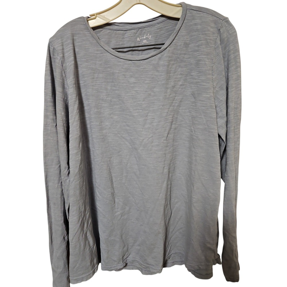Wonderly Womens XXL Grey Heathered Slub Knit Long Sleeve Crew Neck Top 0647